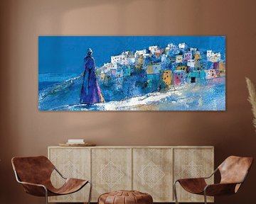 Himalaya-Malerei | Bunter Dorfblick auf den Himalaya von Abstraktes Gemälde