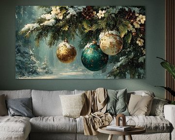 Christmas baubles | Christmas baubles on branch by Abstract Painting