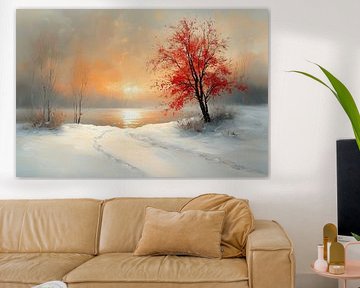 Red Tree | Red Tree Snow by Abstract Painting