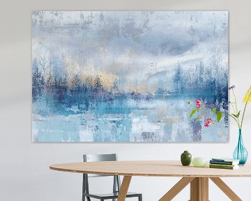 Winter See - Blau Gold Abstrakte Malerei