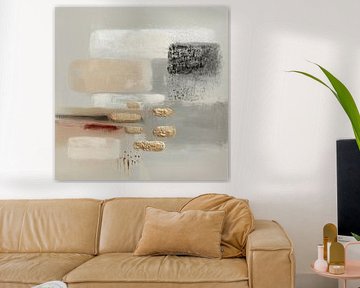 Golden Pebbles, abstraction minimale en nude et or sur Japandi Art Studio