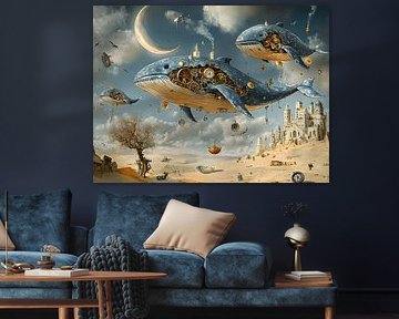 surréalisme baleines volantes dans le désert sur Jan Bechtum