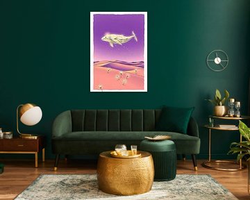 Majestic Flying Whale Over the Desert Sky – Surreal Dreamscape Art by MIROKKU