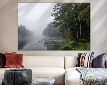 Ochtendmist in september over de Schwackenreuter meren bij Mühlingen - Baden-Württemberg van BlattArt - Christine Horn