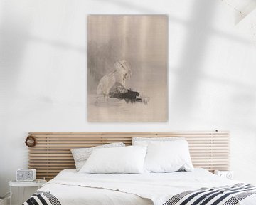 Watanabe Seitei - Heron at the water's edge (1887) by Peter Balan