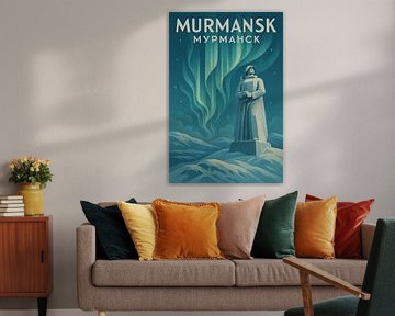 Murmansk Alyosha Monument Poster - Northern Lights Aurora Borealis Art