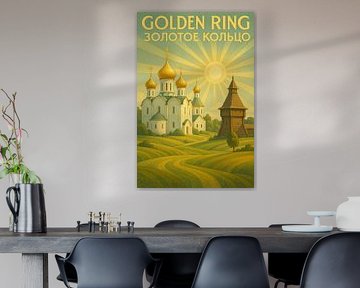 Affiche de voyage de l'anneau d'or de la Russie - églises orthodoxes &amp ; Rolling Hills Art