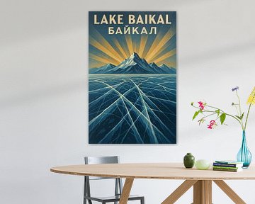 Lac Baïkal Ice Art Print - Frozen Lake &amp ; Mountains Landscape Poster