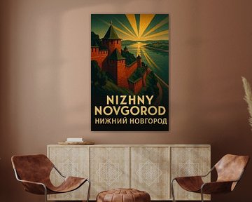Affiche d'art du Kremlin de Nijni Novgorod - Coucher de soleil sur la Volga &amp ; Poster de la forteresse