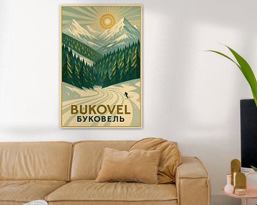 Affiche de la station de ski de Bukovel - Montagnes des Carpates &amp ; Sports d'hiver Art