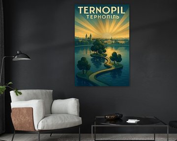 Ternopil Lake Art Print - Island of Love &amp ; Sunset Park Landscape (Île de l'amour &amp ; paysage du parc du crépuscule)
