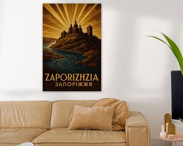 Poster de l'île de Zaporizhzhia Khortytsia - Ukraine Forteresse des cosaques &amp ; rivière