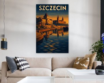Affiche de la terrasse de Szczecin Haken - Wały Chrobrego &amp ; Oder River Art Print