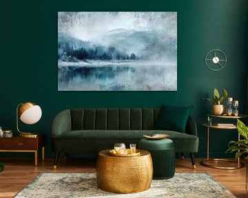 Misty Winter Lake - Abstract Fine Art Painting with Reflections