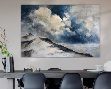 Snow Landscape with Mountains - Minimalist Painting in Fine Art Style