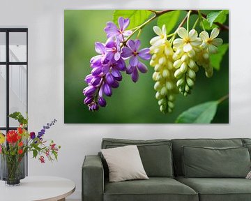 Lila und gelbe Blütenbüschel auf einem Zweig von Markus Gann