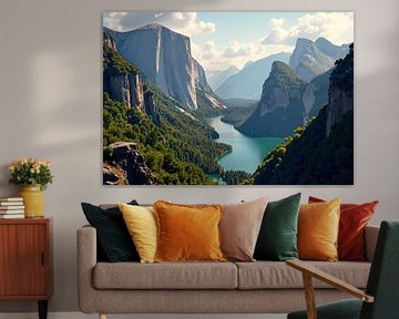 See- und Berglandschaft in einem Tal