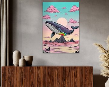 Dreamy Whale Flying Over Desert – Pink Cloud Fantasy by MIROKKU