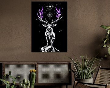 Weißer Hirsch mit violettem Geweih - Sternennacht von MIROKKU