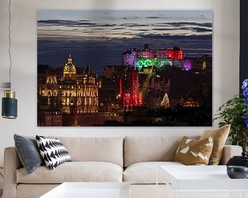 Edinburgh Castle und die Beleuchtung des Stadtzentrums, Schottland, UK von Arch White