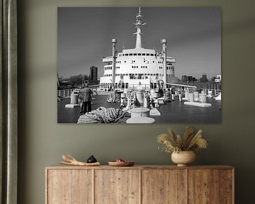 Aan dek ssRotterdam zwart-wit