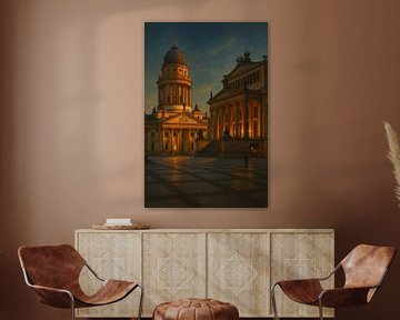 Coucher de soleil sur le Gendarmenmarkt : Cathédrale française et Konzerthaus Drama sur Travel Shop