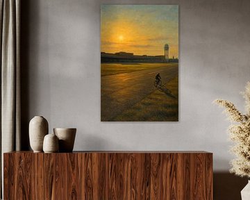 Champ Tempelhofer Crépuscule : Cycliste contre le coucher du soleil sur Travel Shop