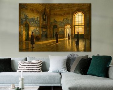 São Bento Grand Hall: Departure Time in Azulejo Gold by Travel Shop