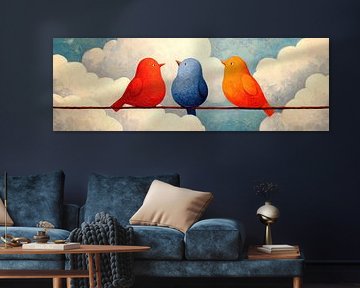 Chirping Friends on a Branch by ARTEO Paintings