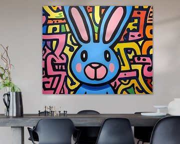 Blue Animal | Playful Rabbit Between Colourful Lines by ARTEO Paintings