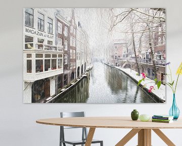 Winter in Utrecht, Blick von der Gaardbrug auf die Oudegracht. (DIGITALES GEMÄLDE)