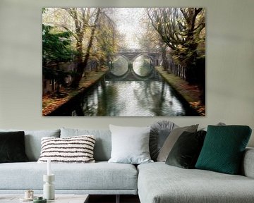 Oudegracht mit der Hamburger Brücke in Utrecht an einem nebligen Novembermorgen (DIGITAL PAINTING)