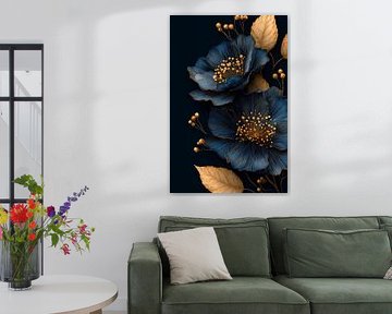 Bloemen in Blauwgoud Glans van Luxe en Detail van Eva Lee