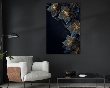 Blumen in Gold Line Eleganz auf Dunkelblau