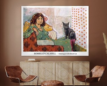 Odalisque met zwarte kat van Miquel Rossello Calafell