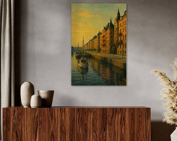 Le port de Strandvägen : Bateaux amarrés et palais de boulevard sur Travel Shop