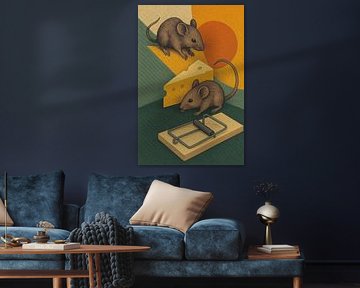 Mice with cheese and mousetrap illustration. by Johannes