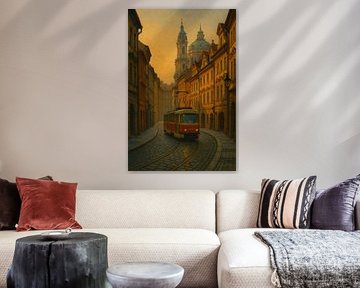 Prague Street Corner: St. Nicholas Church and Tram by Travel Shop