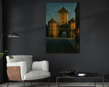 Munich City Gate: Blue Hour Shadows and Warm Windows by Travel Shop