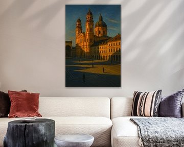 Munich Baroque Square: Solitary Figures at Theatiner Church by Travel Shop