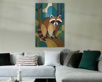 A geometric artwork of a raccoon. by Johannes