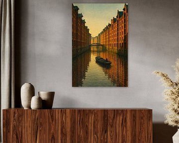 Solitude dans le port de Hambourg : Péniche sur l'eau tranquille sur Travel Shop