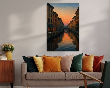 Avond van het kanaal in Milaan: Reflecties in de wijk Navigli van Travel Shop