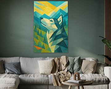 Ein geometrisches Gemälde eines Huskys. von Johannes