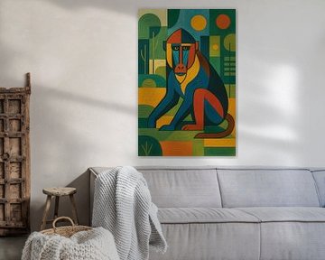 Mandrill geometric painting. by Gallery Hoppenbrouwers