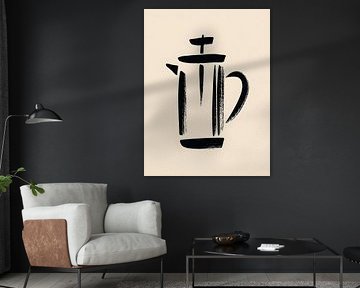 French press in minimalist brush style