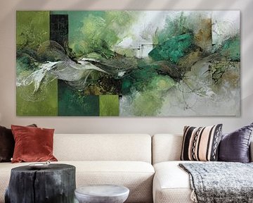 Vert ondulé - L'art abstrait en mouvement pour les intérieurs japonais et modernes sur Joriali Art abstrait