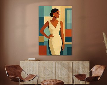 Illustration d'une femme élégante. sur Galerie Hoppenbrouwers