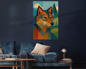 Illustration géométrique d'un loup. sur Galerie Hoppenbrouwers