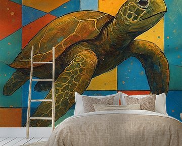 Illustratie van een zeeschildpad. van Galerij Hoppenbrouwers
